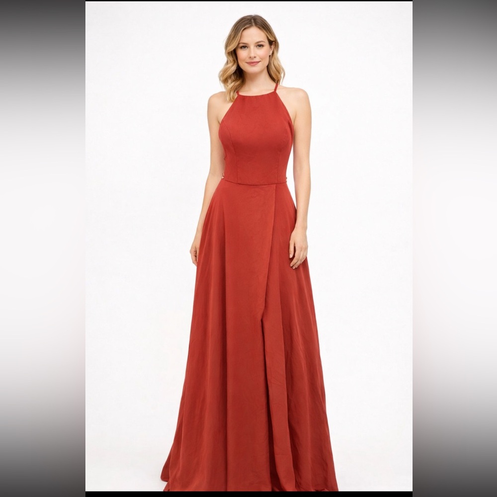 JJ's House Women's Rust Orange/Red/Brown Lace-Up Back A-Line Maxi Dress Size 4